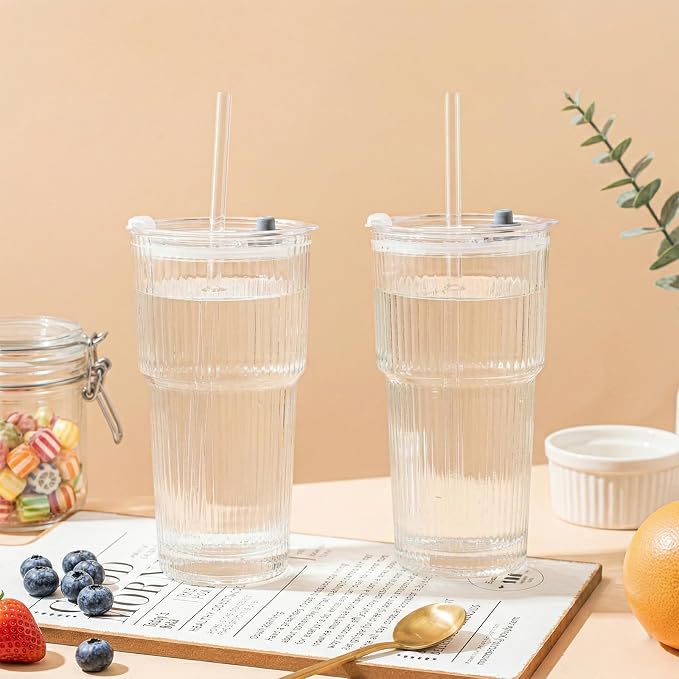 Haundry 20oz Ribbed Glass Cups - Image 9