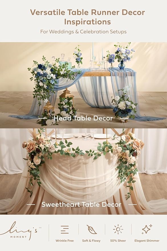Ling's Moment 14Ft Dusty Rose Table Runner, Wedding Chiffon Table Runners | - Image 6