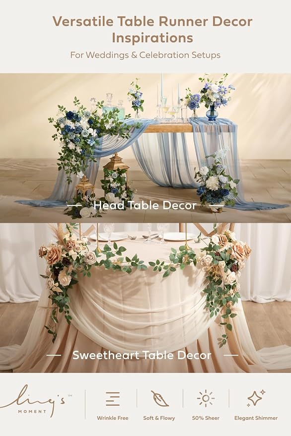 Ling's Moment 14Ft Magenta Table Runner, Wedding Long Chiffon Table Runners | - Image 5
