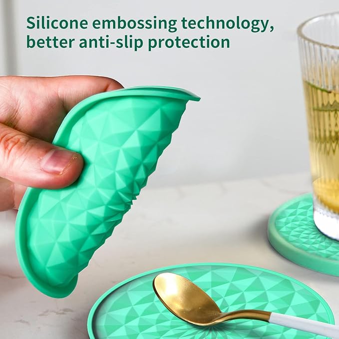 Cup Coasters Set of 6 with Holders Drink Coasters, Table Cup Mat, for Hot or Cold Drinks Thickened, Non-Slip, Non-Stick, Deep Tray Blue