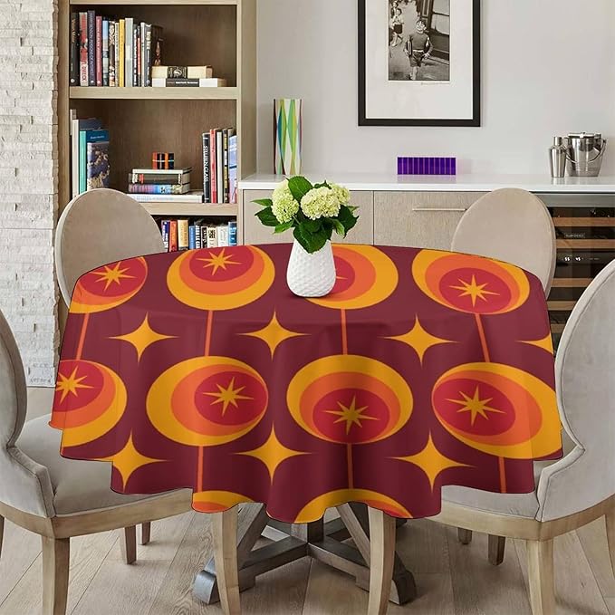 Modern Mid Century Round Tablecloth, Abstract Vintage Geometric Print Tablecloth for Home Party Dining Room Kitchen Decor 50Inch(127cm)