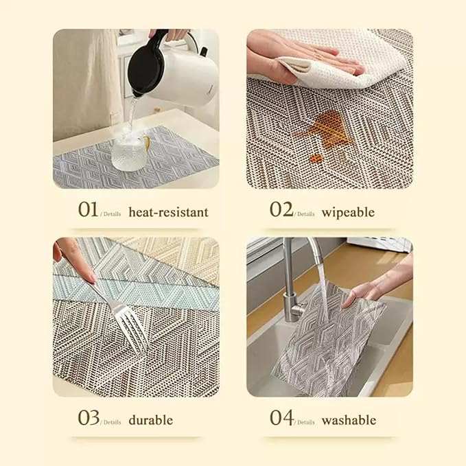 Druable Placemats Set of 6, Plastic Heat-Resistant Non-Slip Vinyl Place Mats Washable Easy to Clean Indoor Outdoor (18"x12", Dark Grey)