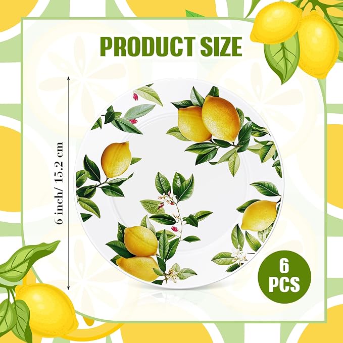 Honeydak 6 Pcs 6 Inch Ceramic Plates Lemon Dreams Ceramic Plates Yellow Dinner - Image 2