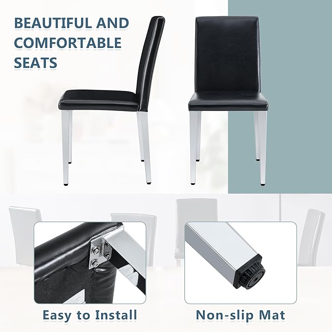 Dining Chairs Set of 8,Faux Leather with Chrome Plate Metal Legs,Armless Kitchen Room Chairs Set of 8,Max Load 300 Lbs,High Back Modern Design for Home Kitchen Living Room Bedroom