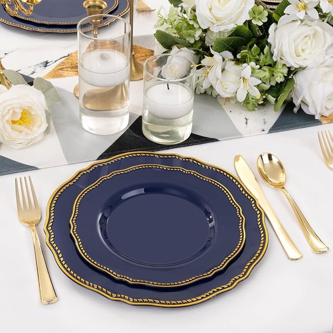 60 Pcs Blue Gold Dessert Plates - Image 4