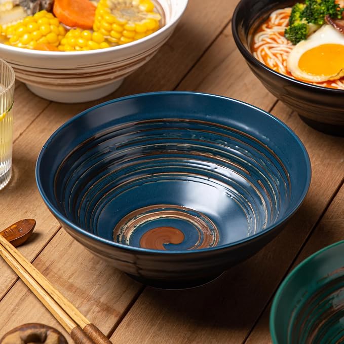 YUN TAO Ramen Bowl Set, 35 Oz Large Multicolor Ceramic Ramen Bowls Set of 4 - Image 5