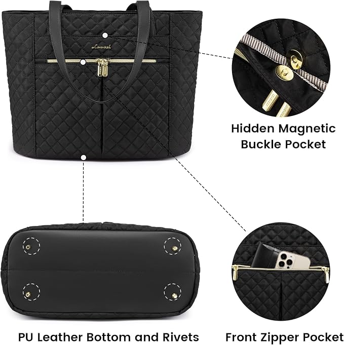 LOVEVOOK Laptop Bag for Women 17 inch, Diamond Quilted Work Tote Bags Womens - Image 4