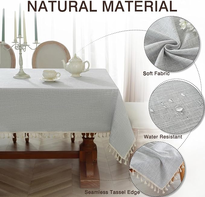 JIALE Textured Tablecloth, Heavy Duty Linen Style Farmhouse Table Cloth Rectangle Table, Wrinkle-Free Washable Waterproof Table Cover for Kitchen, Dining, Parties, 55"x55", Light Grey
