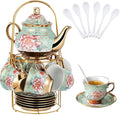 20 Pcs Porcelain Tea Set with Metal Holder, Adult Tea Set Gift, European by Hebaogugu