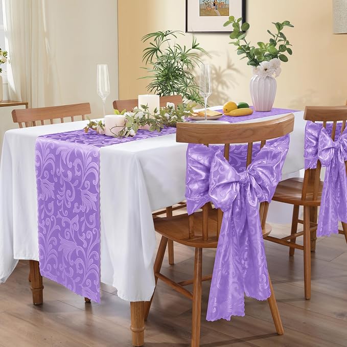 MILVOWOC 12 Pack Lilac Satin Table Runner, 12 x 72 Inch | Jacquard Damask - Image 5