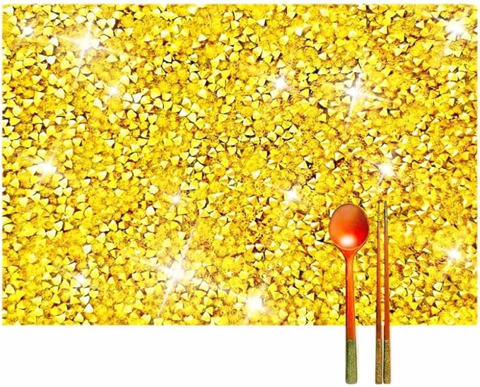 Gold Placemats Gold Heat Resistant Mat Square Placemats Trivets Rhinestone Decor Place Mat Crushed Diamond Decor Bling Sparkly Mat Set of 4