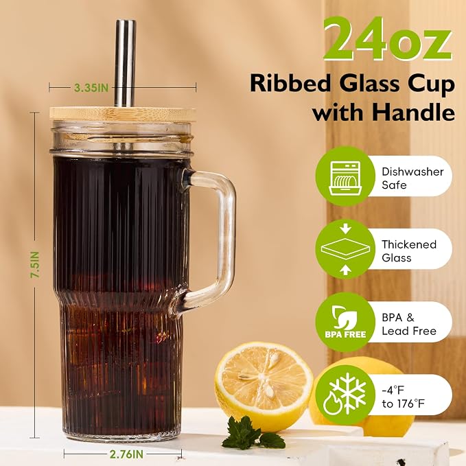 JunVpic Glass Tumbler, 24 oz Ice Coffee Cups - Image 2