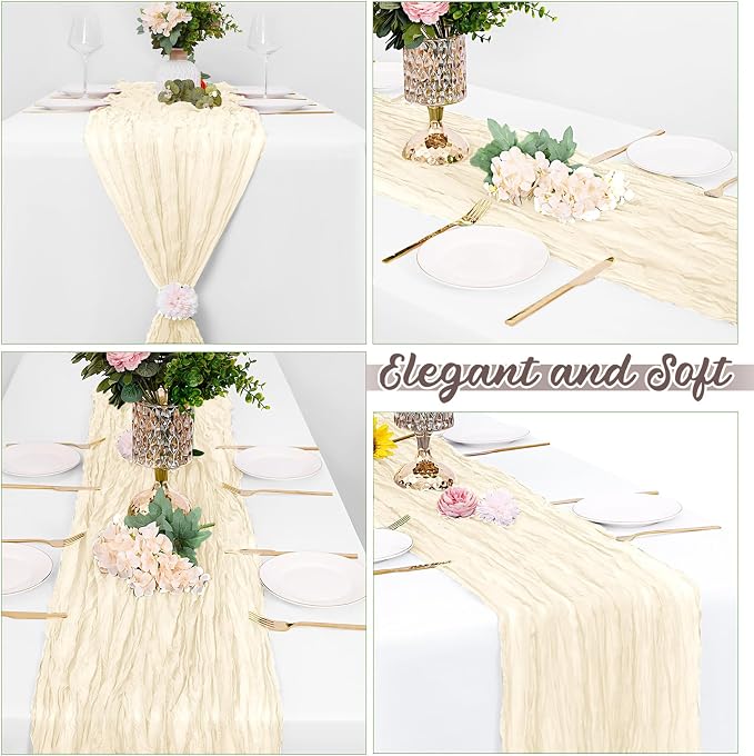 8 Pack Ivory Cheesecloth Table Runners 20x120 Inch Gauze Table Runner 10FT - Image 4