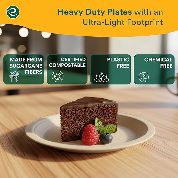 ECO SOUL Compostable Paper Plates 6 Inch (1000 Count) Plates for Dessert, Heavy Duty, Eco-Friendly Sugarcane Bagasse Small Plates For Appetizer- Natural Brown