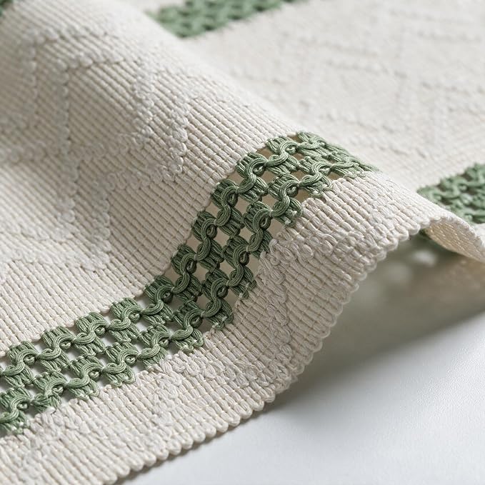 Artoid Mode Sage Green Stripe Woven Rustic Table Runner 12x48 Inch | Holiday - Image 6