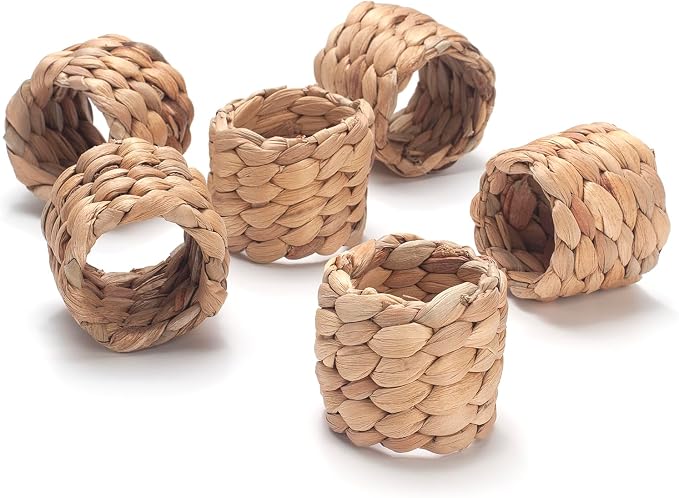 Napkin Rings Set of 24, Handmade Water Hyacinth Boho Napkin Rings, Rustic - Image 4