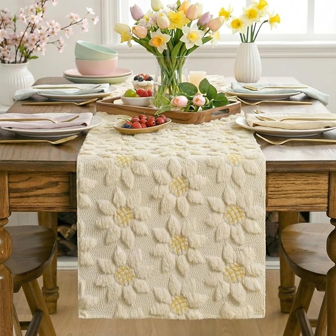 Artoid Mode Beige Soft Plush Faux Fur Jacquard Embroidery Sunflower Spring - Image 2