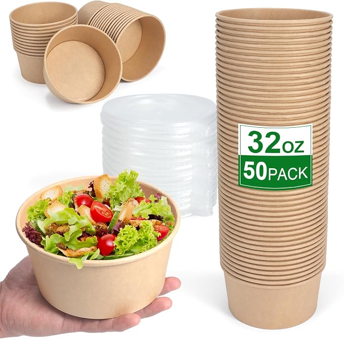 50 Pcs 32 Oz disposable meal prep containers，paper bowls by Unknown