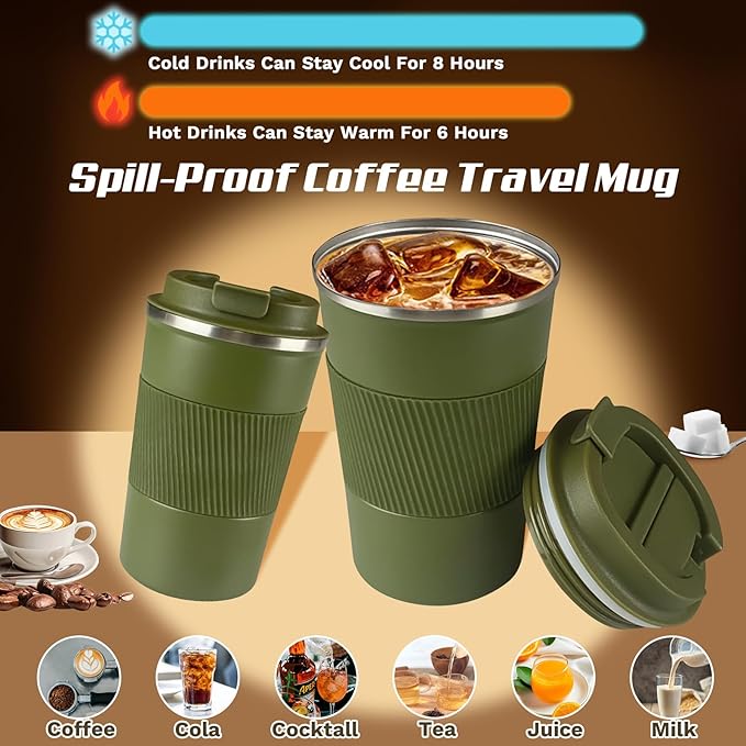 Vacuum Insulated Stainless Steel Travel Coffee Mug, Leak Proof Cup - Image 2