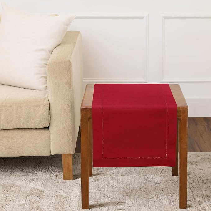 Solino Home Cotton Linen Table Runner Red, Hemstitch Collection 14 x 36 in | by SolinoHome
