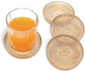 Round Modern Clear Coasters Set of 4, VIBRATITE 4 Inch Glass Cup Coaster Modern Crystal Coasters for Drinks Coffee Office Bar Kitchen Home Wedding Party Decor (Amber)