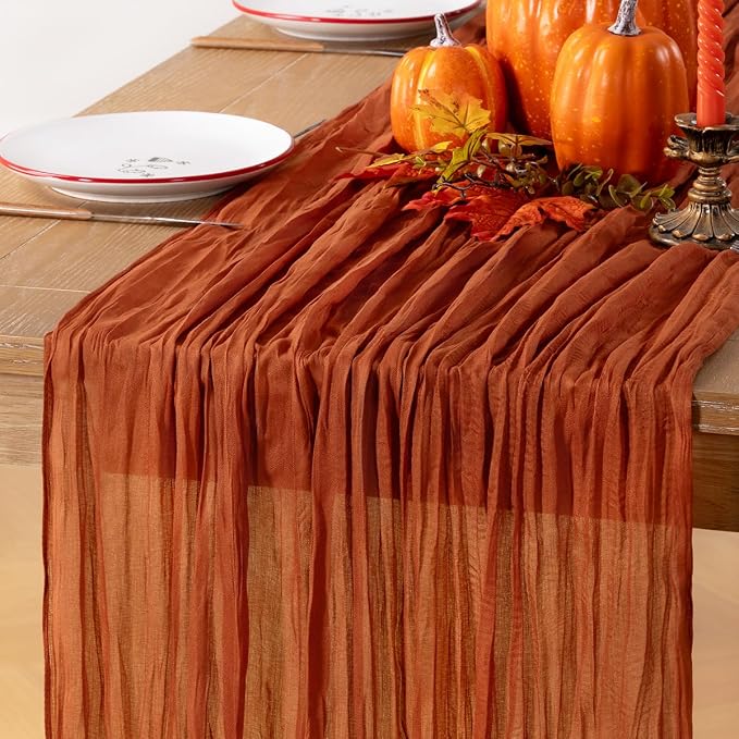 Terracotta Cheesecloth Table Runner 120 Inches 10 Ft Gauze Table Runner | - Image 2