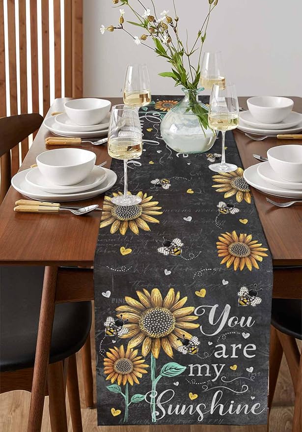 Farmhouse Sunflowers Table Runners 108 Inches Long, Cotton Linen Fabric Table - Image 2