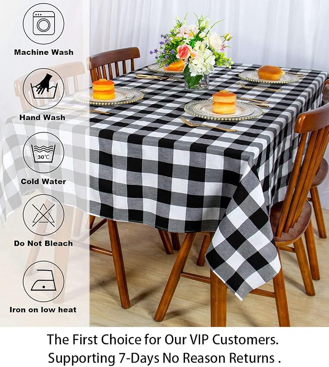 ShinyBeauty 60"x60" Black & White Buffalo Check Tablecloth - Image 5