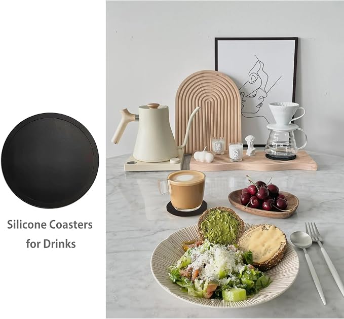 2 Pack Silicone Coasters for Drinks, Round Black Coasters - Image 3