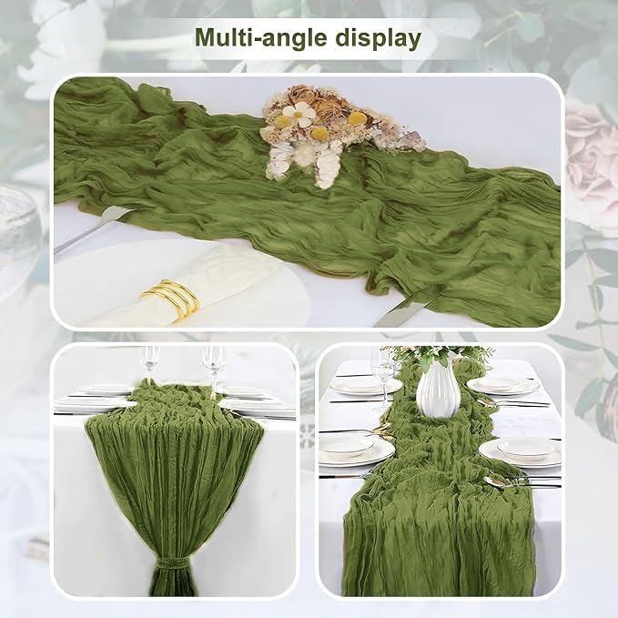 6 Pack Olive Green Cheesecloth Table Runner 35x120 Inch 10Ft Rustic Gauze - Image 6