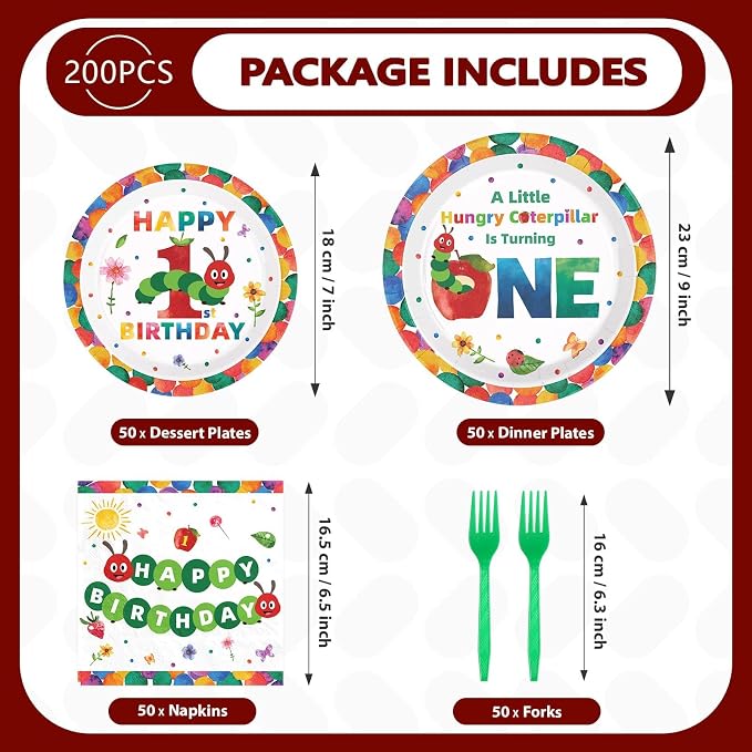 Grencian 200Pcs Caterpillar 1st Birthday Party Decorations, Serve 50 | A Hungry - Image 2
