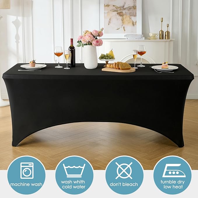 VidaFete Spandex Tablecloth 4FT, Fitted Stretch Table Cover for Rectangle Tables, Wrinkle Resistant and Washable Tablecloths for Outdoor, Picnic, Party, Wedding, Banquet, Birthday, Black