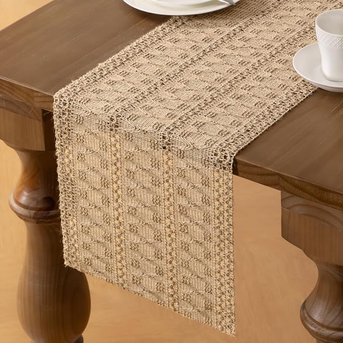 MLMW Boho Table Runner 60 inches Small Coffee Table Runner Rustic Burlap - Image 3