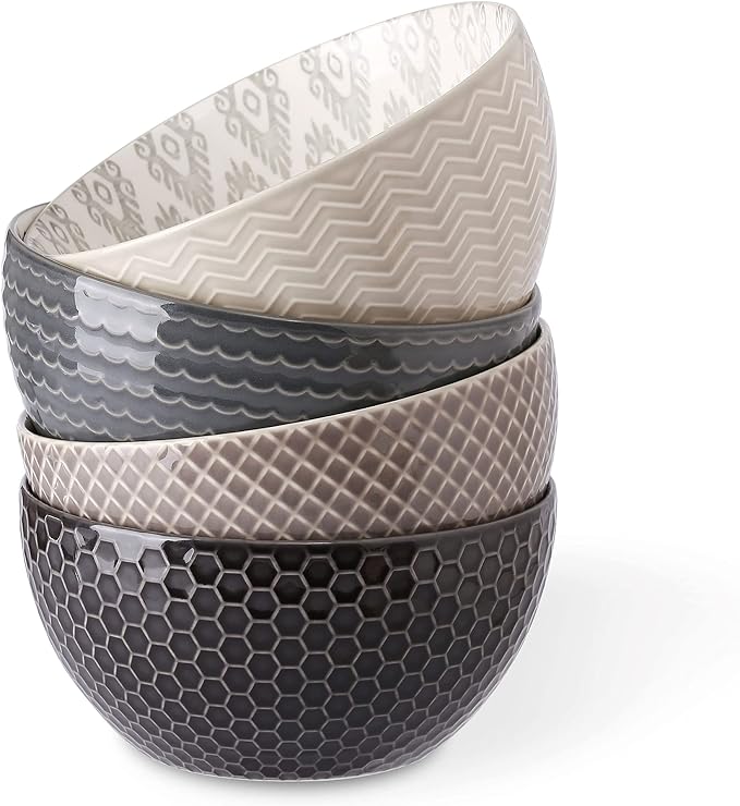 Signature Housewares Pad Print Set of 4 Assorted Bowls 6", PP Gray by SignatureHousewares