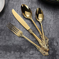 Gold Silverware Set for 6 Durable 18/10 Stainless Steel Flatware Set Palace Style Modern Cutlery Utensils Set 24 Piece Include Knives Forks and Spoons Tableware Set for Home Kitchen Restaurant