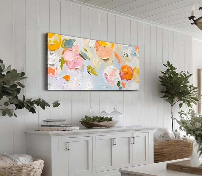 ADJUVANT Wall Art Impressionist Floral 48"L x 24"W, Colorful Flowers Canvas Painting Vibrant Blooms Artwork Soft Hues Prints Botanical Pictures Wall Decor for Living Room Bedroom Dining Room Home Office