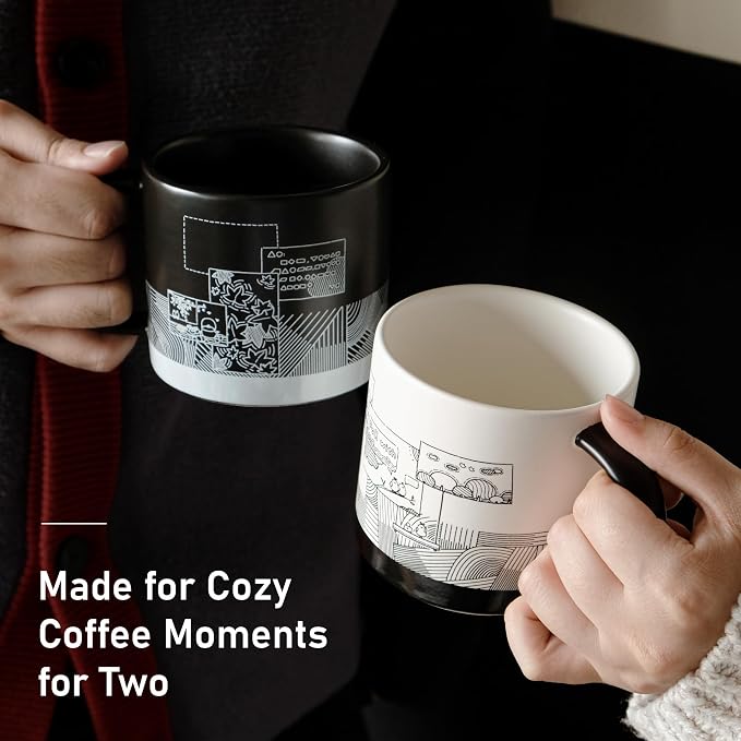 Jottings Couple Mug Set Gift 10.5 oz, Tazas de Cafe Bonitas Set Modernas | - Image 5