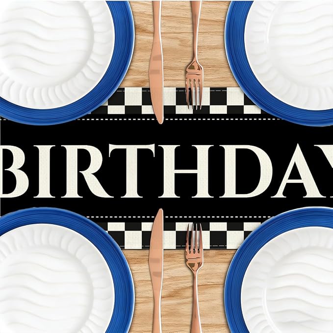 Happy Birthday Table Runner Black Checkerboard Checkerboard Racing Theme | - Image 4