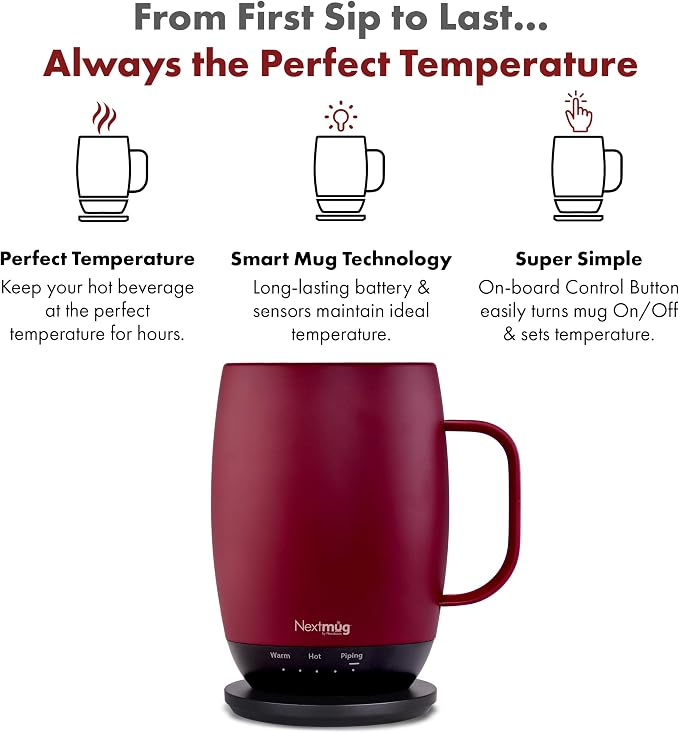 Nextmug Plus - Temperature-Controlled, Self-Heating Coffee Mug | – No App - Image 2