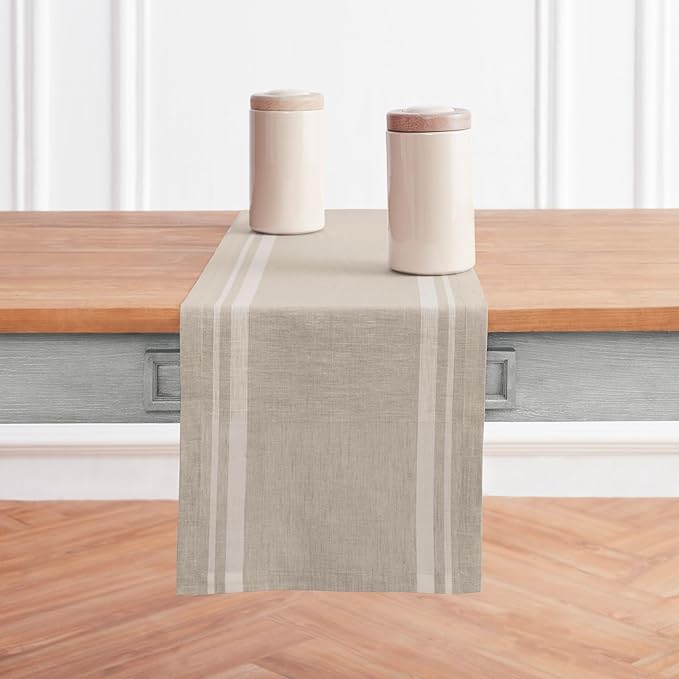 Solino Home 100% Pure Linen Table Runner, 14 x 120 in, French Stripe | Table by SolinoHome