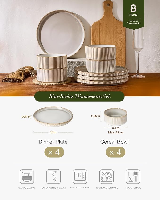 Famiware Star Stoneware Dinnerware Set, Cappuccino White | 10.5" Flat Dinner - Image 2