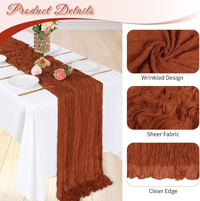 3 Pack Terracotta Cheesecloth Table Runner, 17 x 108 inch, Semi Sheer Boho - Image 4