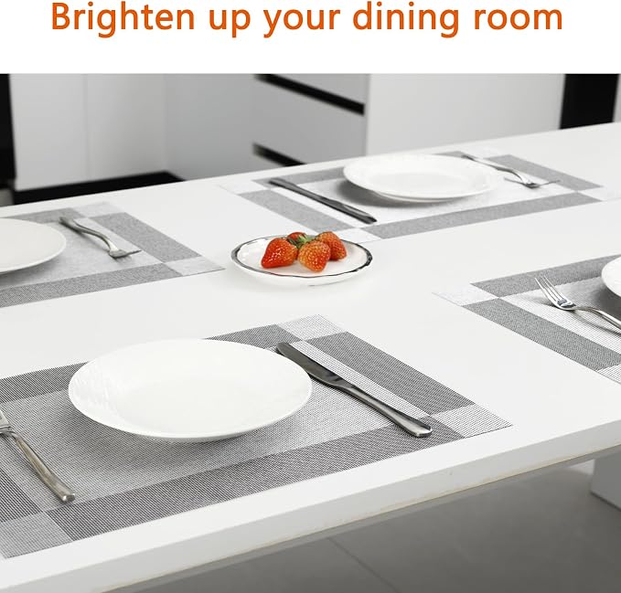 Silver Grey Vinyl Placemats Set of 6, Heat Resistant Table Placemats | 18x12 - Image 6