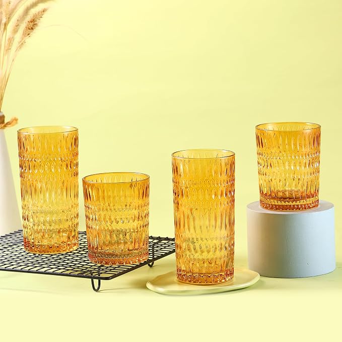 Loivttvv Glassware Drinking Glasses Set of 8, 14 oz Highball Glasses & 10 oz - Image 6