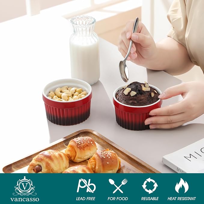 vancasso 6 oz Ramekins with Lid, Porcelain Creme Brulee Souffle Dishes - Image 4