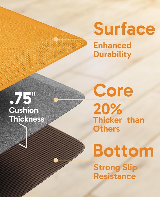 Ophanie Kitchen mats for Floor, 3/4 inch Thick, Kitchen Rugs, 20''x48'' Anti Fatigue Standing Cushioned Mat, Waterproof,Comfort Ergonomic mat for Office, Home, Sink, Orange Non-Slip Bottom