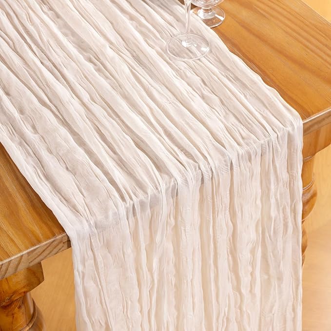 DeZerlor Ivory White Cheesecloth Table Runners 12 Pack Summer Boho Runners | - Image 3