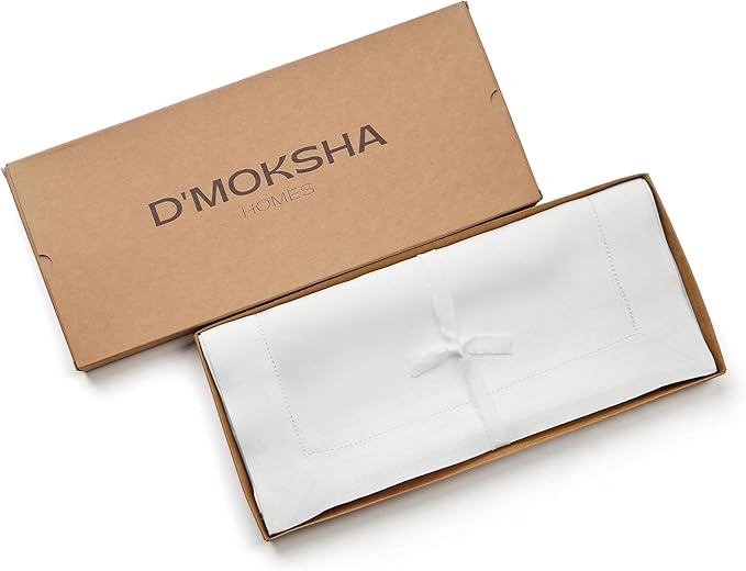 D'Moksha Homes Linen White Table Runner 60 Inches - Classic Hemstitch, 100% Pure Linen Coffee Table Runner 14 x 60 Inch Ideal for Dresser Tables, Valentines, Spring, Easter
