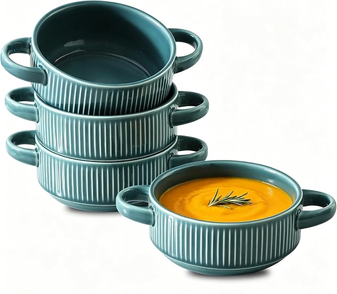 Soup Bowls with Handles, 23 oz French Onion Soup Crocks, Stackable Soup Bowl by Howise