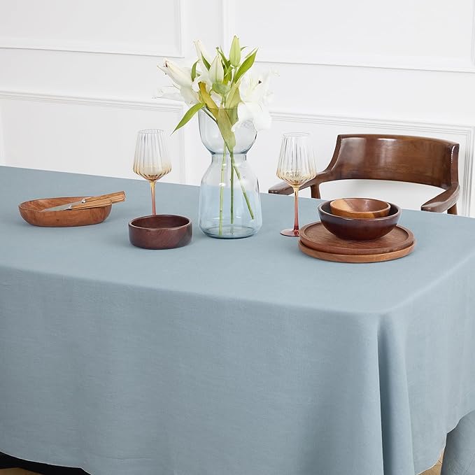 Solino Home Dusty Blue Linen Tablecloth 70 x 144 Inch - 100% Pure Linen Rectangular Tablecloth - Machine Washable Table Cloth for Winter, Spring, Easter - Sonoma